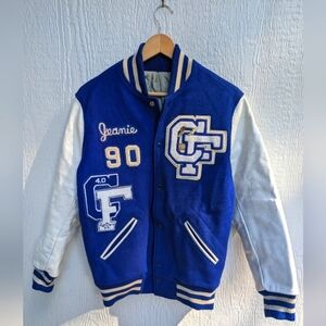 Vintage 1990 Letterman Wool Leather Varsity Jacket Track Wildcat Size 38